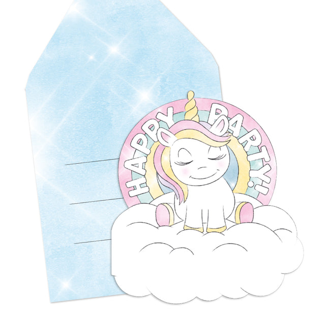 Unicorn-inbjudningskort ”Happy Birthday”, 6 st