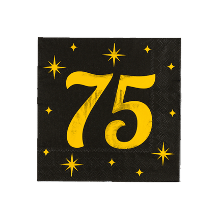 75 Jaar Servetten Zwart Goud 19cm 16st van Paper Dreams koop je bij Partywinkel