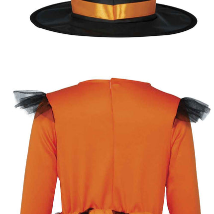 Halloween-kostym: svart och orange babyhäxa