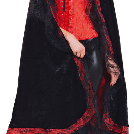Halloween Cape Svart Röd Spets