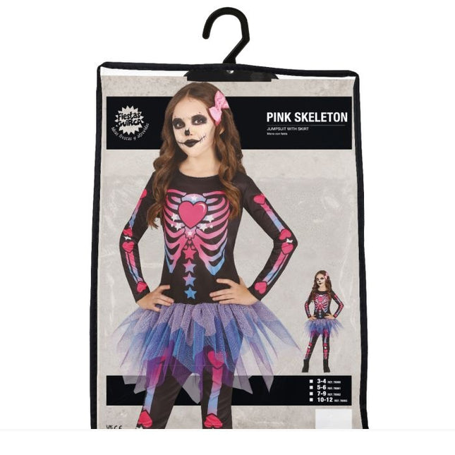 Skelett Halloween Kostym Flicka Rosa