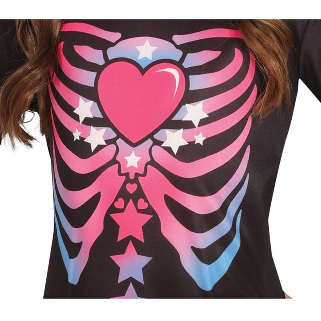 Skelett Halloween Kostym Flicka Rosa