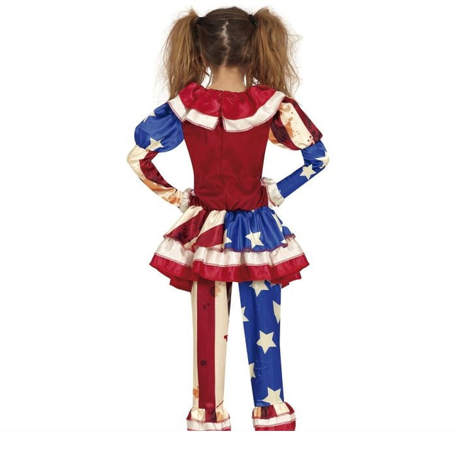 Skräck Clown Halloween Kostym Flicka Blå Röd