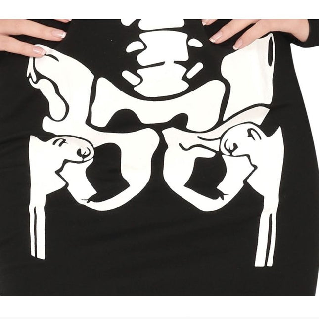 Skelett Halloween Klänning Dam Svart Röd