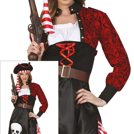 Piratklänning Röd Svart Damer