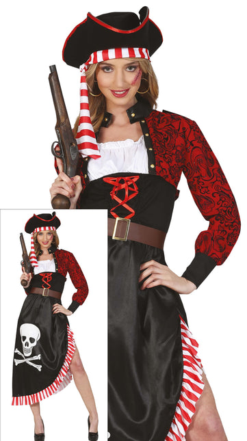 Piratklänning Röd Svart Damer