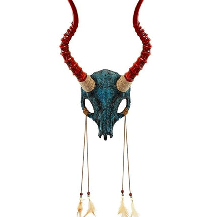 MASK: SHAMAN-TJURSKALL MED HORN OCH FJÄDRAR