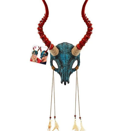 MASK: SHAMAN-TJURSKALL MED HORN OCH FJÄDRAR