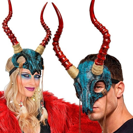 MASK: SHAMAN-TJURSKALL MED HORN OCH FJÄDRAR