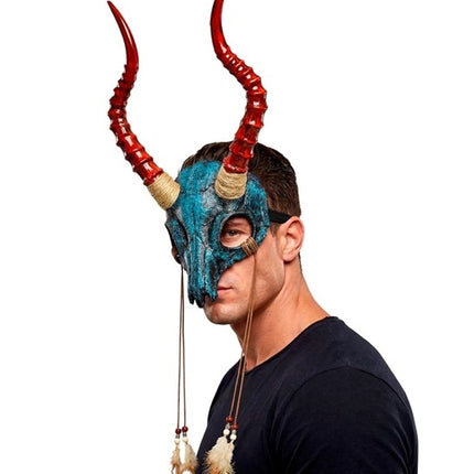 MASK: SHAMAN-TJURSKALL MED HORN OCH FJÄDRAR