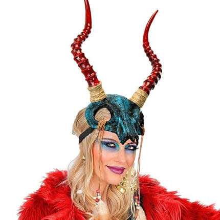 MASK: SHAMAN-TJURSKALL MED HORN OCH FJÄDRAR