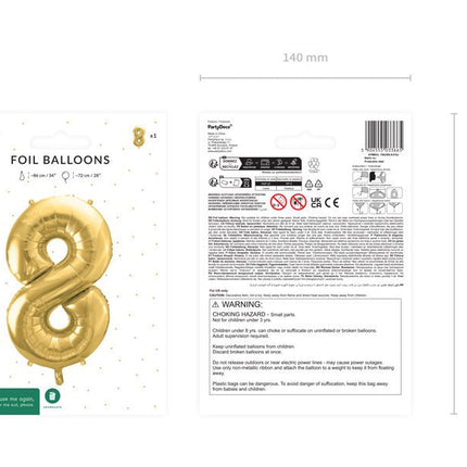 8 Jaar Cijfer Ballon Goud Leeg 72cm van Partydeco koop je bij Partywinkel
