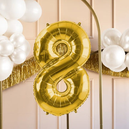 8 Jaar Cijfer Ballon Goud Leeg 72cm van Partydeco koop je bij Partywinkel