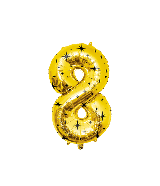 8 Jaar Cijfer Ballon Goud Zwart Sterren 86cm van Paper Dreams koop je bij Partywinkel