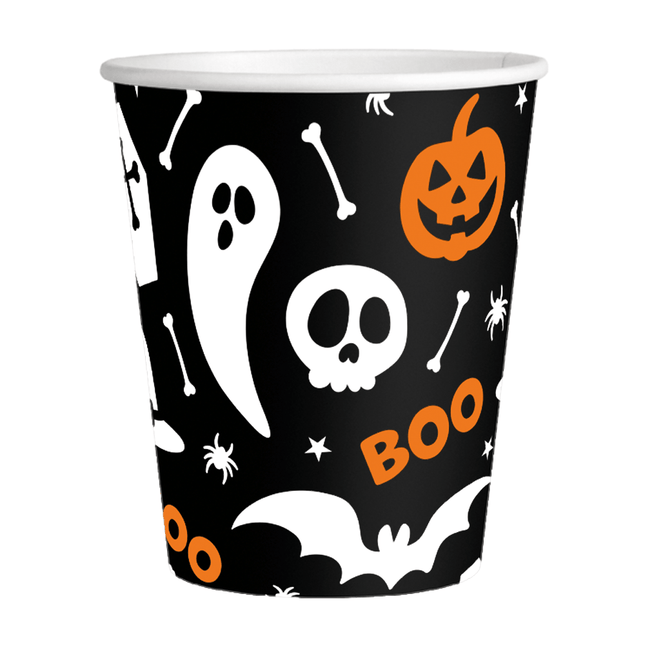 8 Papieren Bekers 210 ml Halloween Boo van WeFiesta koop je bij Partywinkel