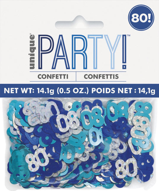 80 Jaar Confetti Zak Blauw 14gr van Unique koop je bij Partywinkel