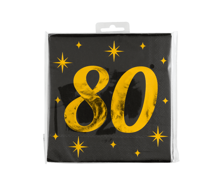 80 Jaar Servetten Zwart Goud 19cm 16st van Paper Dreams koop je bij Partywinkel