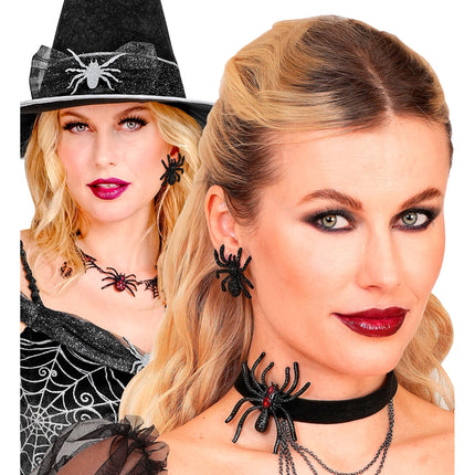 Halloween-örhängen med spindlar och strass