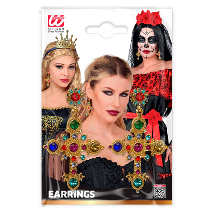 Halloween-örhängen i form av ett kors med ädelstenar