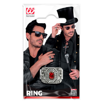 Halloween-ring med röd ädelsten