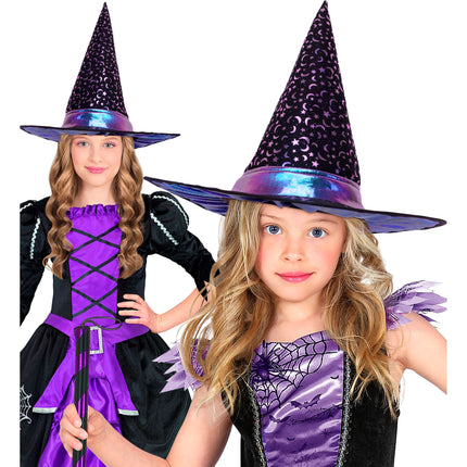 Halloween-häxhatt för barn med stjärnor och måne