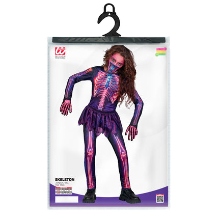 Halloween-kostym, lila, neonfärgat skelett för barn