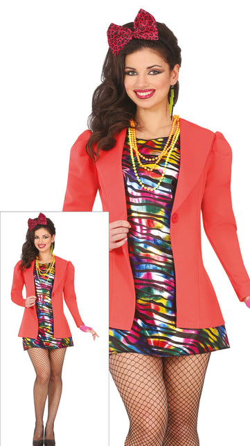 Neon 80S Kostym Regnbåge Dam