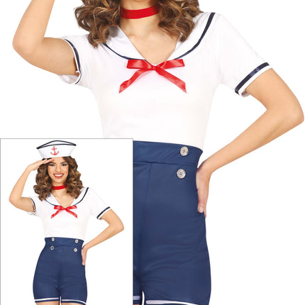 Kostym Blå Vit Damer Sailor