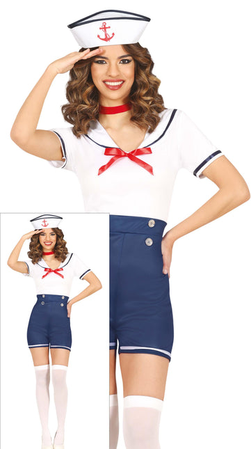 Kostym Blå Vit Damer Sailor