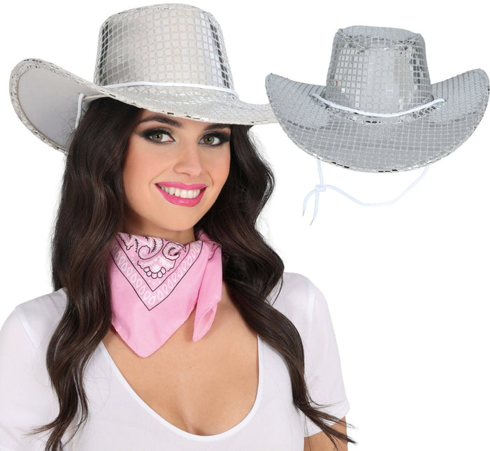 80s silver disco cowboy hat, adult van Fiestas Guirca koop je bij Partywinkel