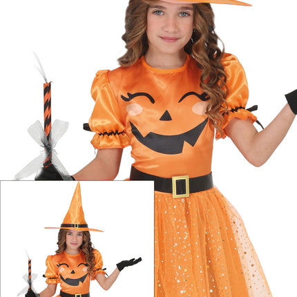Halloween-klänning, orange, för barn, häxa