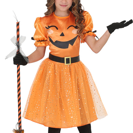 Halloween-klänning, orange, för barn, häxa