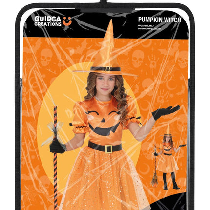 Halloween-klänning, orange, för barn, häxa