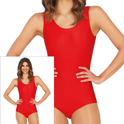 Röd ärmlös leotard för kvinnor