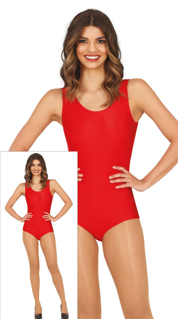Röd ärmlös leotard för kvinnor