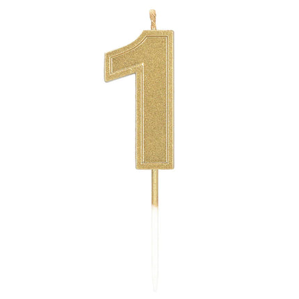Ljus Elegant ”1” i guld på pinne (3 x 4,2 x 0,7 cm)