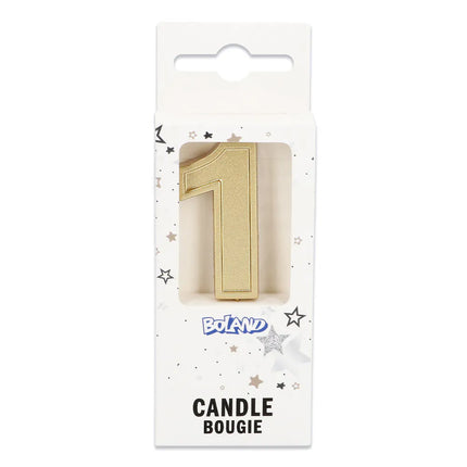 Ljus Elegant ”1” i guld på pinne (3 x 4,2 x 0,7 cm)