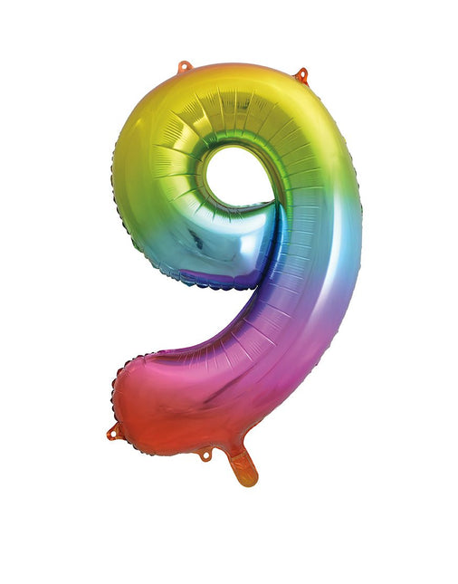 9 Jaar Cijfer Ballon Regenboog Leeg 86cm van Unique koop je bij Partywinkel