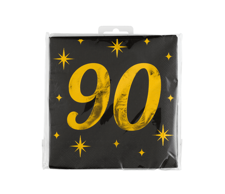 90 Jaar Servetten Zwart Goud 19cm 16st van Paper Dreams koop je bij Partywinkel
