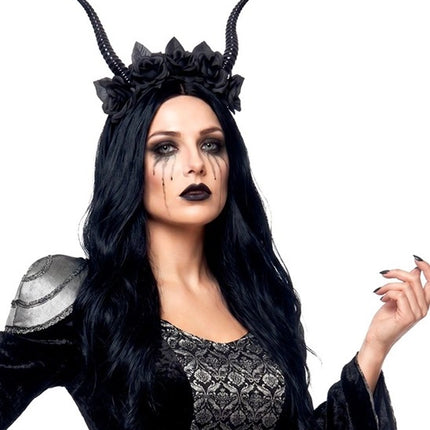 Halloween-hårband, svart, djävul och blomma