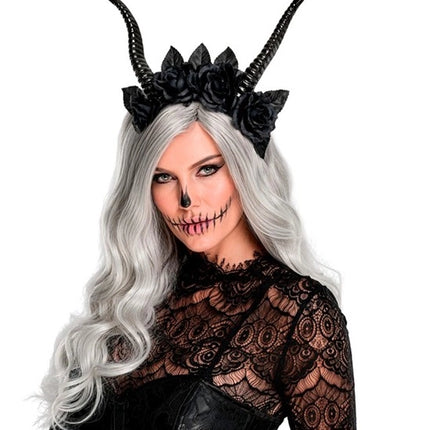 Halloween-hårband, svart, djävul och blomma