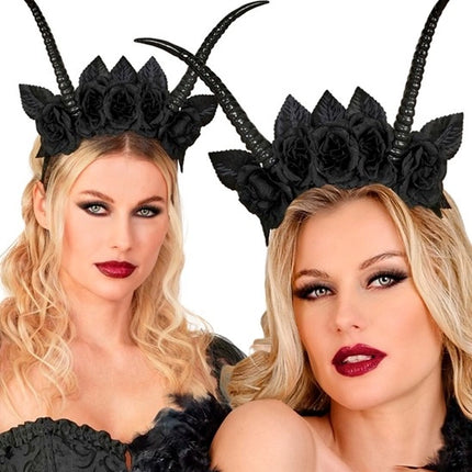 Halloween-hårband, svart, djävul och blomma