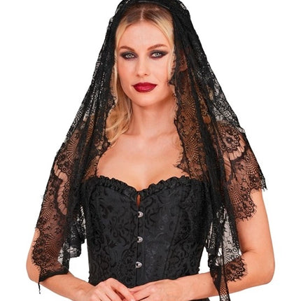 Halloween-slöja, svart spets