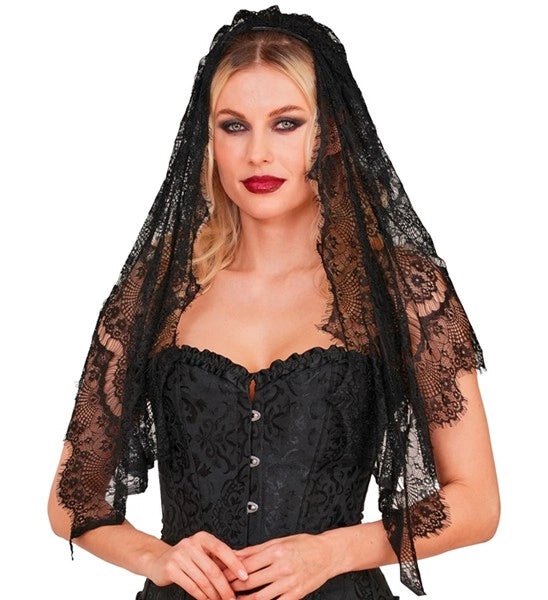 Halloween-slöja, svart spets