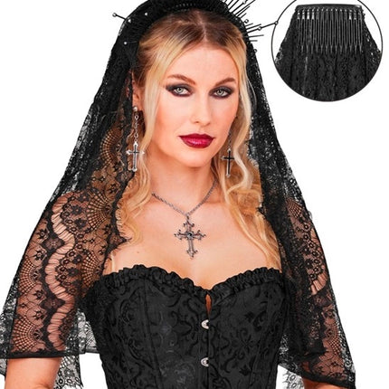 Halloween-slöja, svart spets