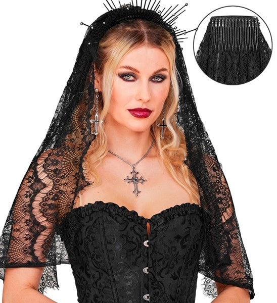 Halloween-slöja, svart spets