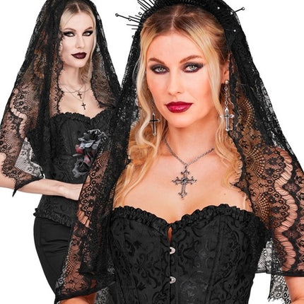 Halloween-slöja, svart spets