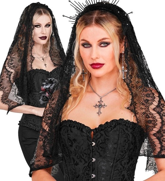 Halloween-slöja, svart spets