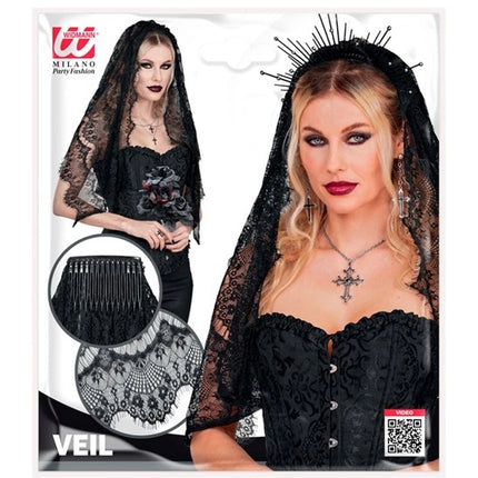 Halloween-slöja, svart spets