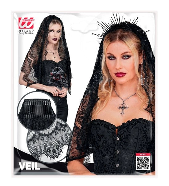 Halloween-slöja, svart spets